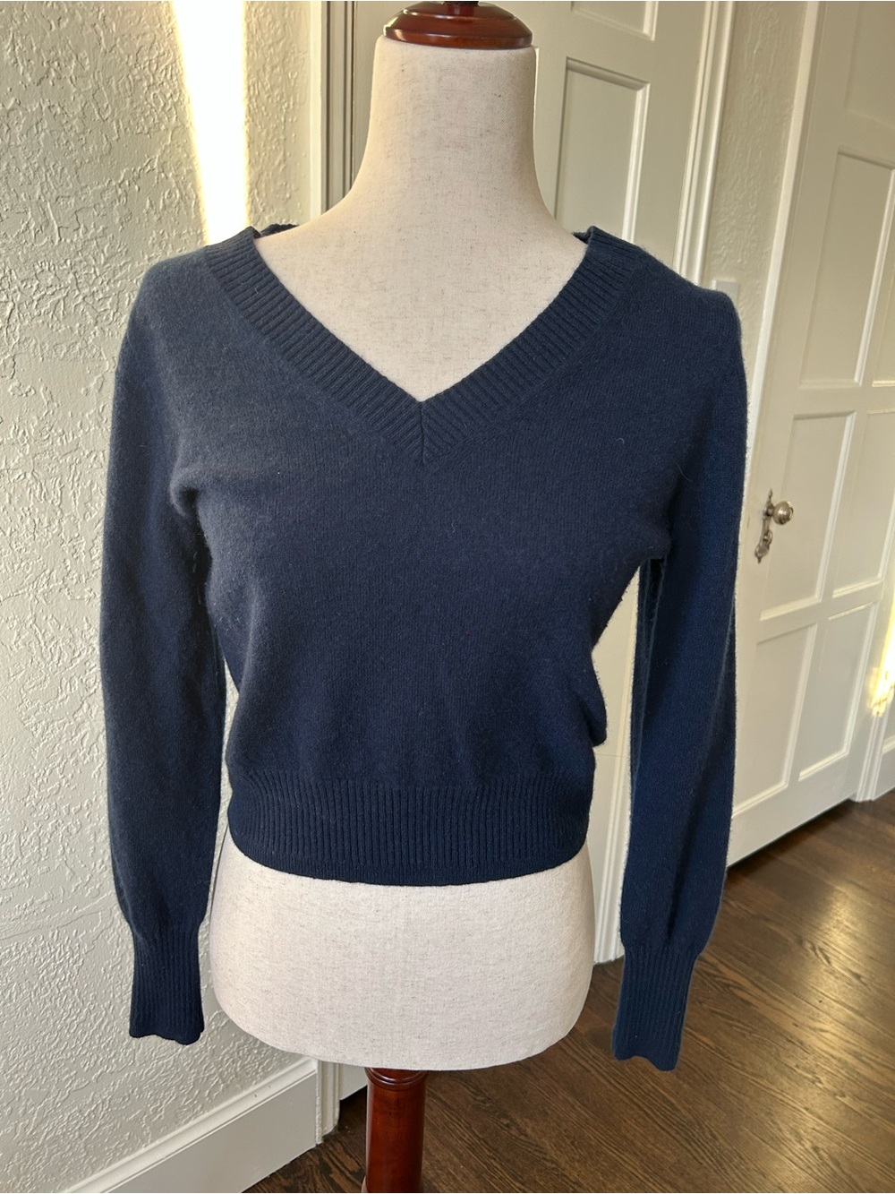 J.Crew Cashmere Cropped Navy V-Neck Sweater NWOT